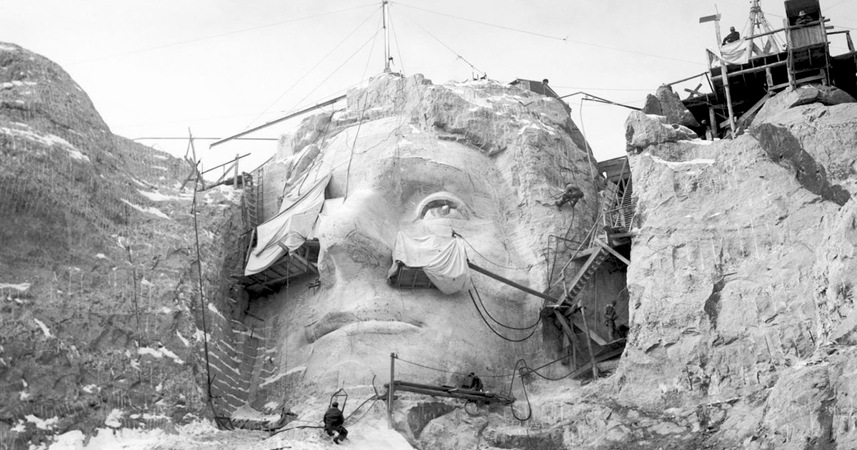 Mount Rushmore under construction